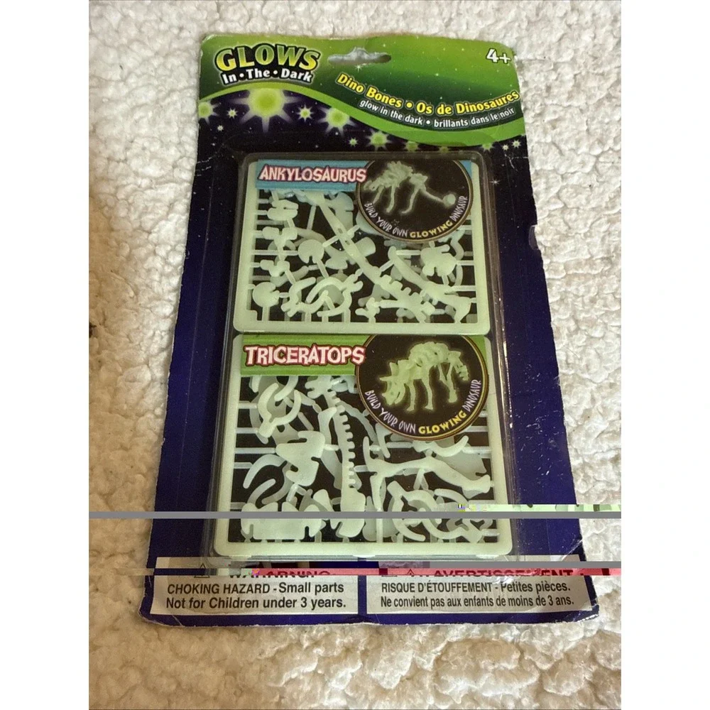 Glows In the Dark DINO BONES Set of 2 Complete Glowing Triceratops Ankylosaurus